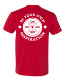 Be your own inspiration design on back of red tee