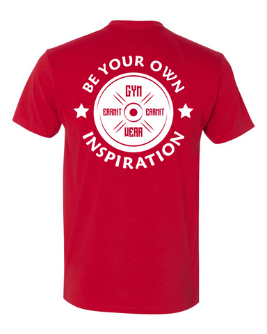 Be your own inspiration design on back of red tee