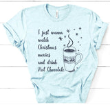 Christmas Movies and Hot Chocolate Heather Ice Blue Tee Wholesale Packs of 6 or 12