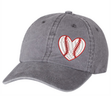 The Heart of Baseball Embroidered Grey Stone Hat - Wholesale Packs of 4, 6 or 12