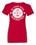 Be your own inspiration design on back of red tee