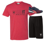 EarnIt Legit Red tee with Black Competitor Short outfit